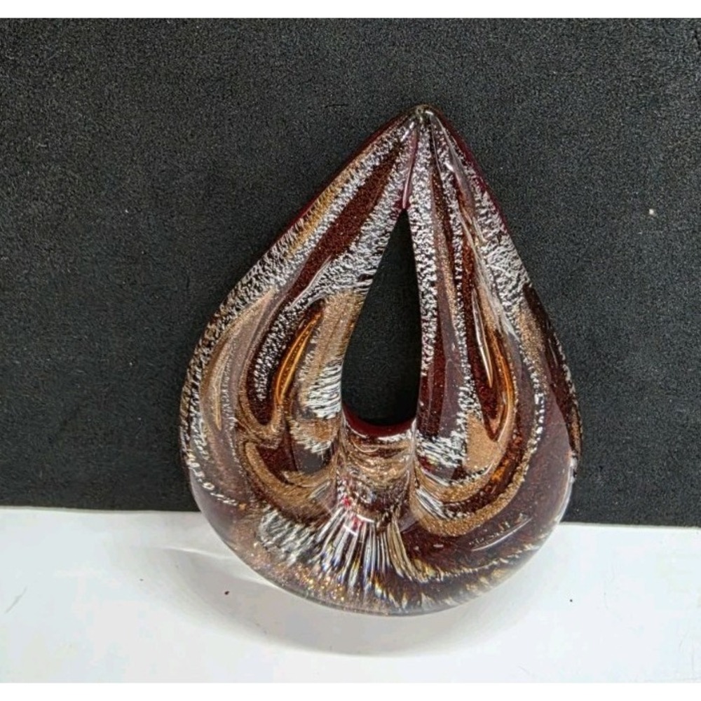 Handcrafted Art Glass Open Tear Drop Pendant with Metallic Swirls